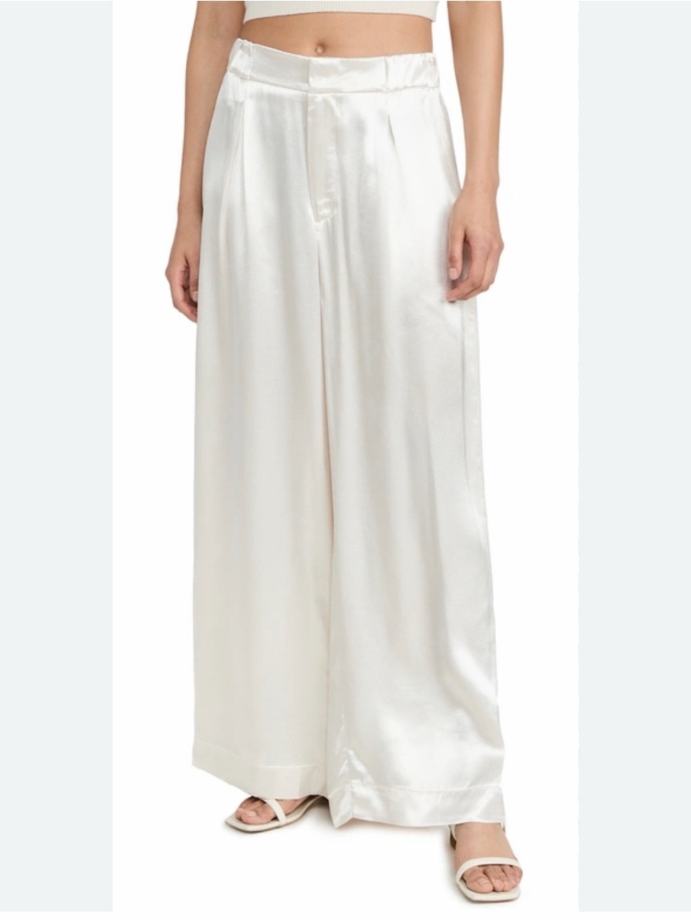 Free People Satin Wide-Leg Pants Trousers Ivory